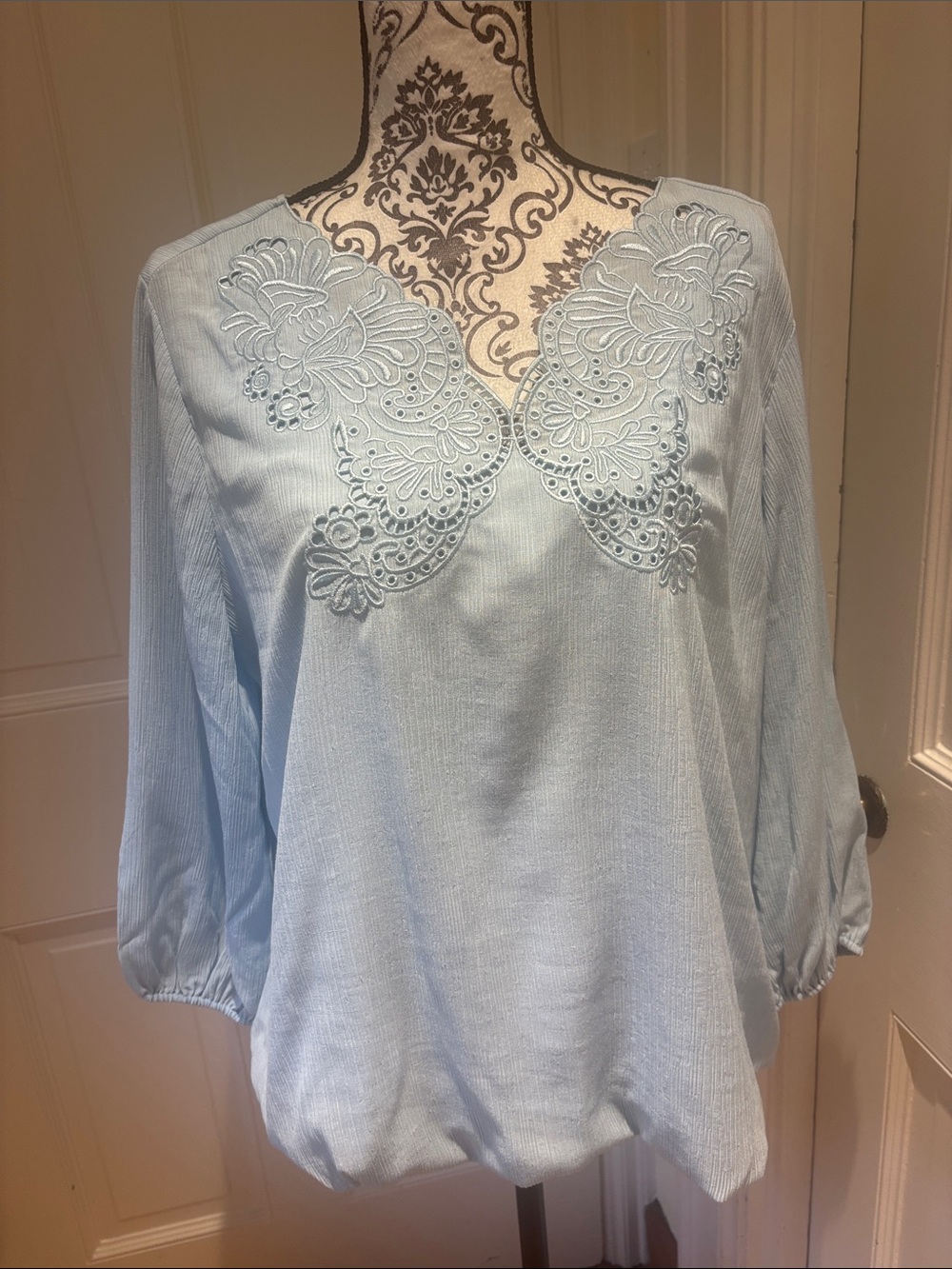 Chico's Light Blue Embroidered V-Neck Tunic